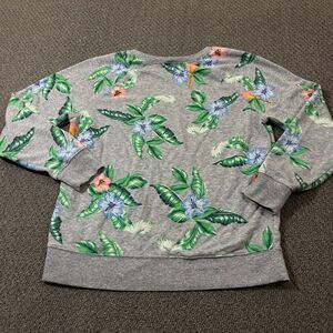 Old Navy Sweater Womens Size M Gray Floral Print Pullover Crew Neck Long Sleeve